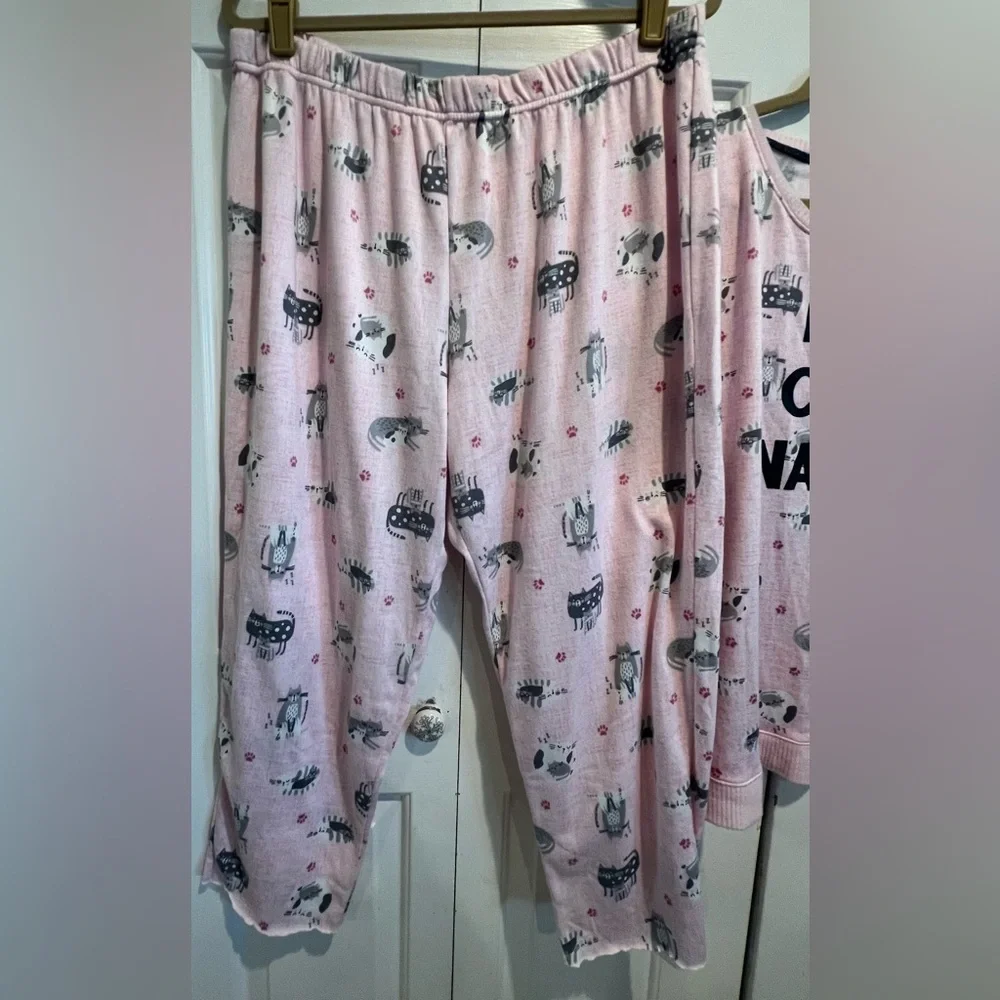 2 Pc Pj Set - I ♥ Cat Naps' - Matching Pink Pants & Long Sleeve top - Picture 7 of 10